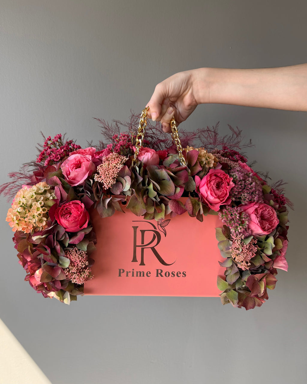Prime Roses Signature Flower Handbag- Pink & Burgundy