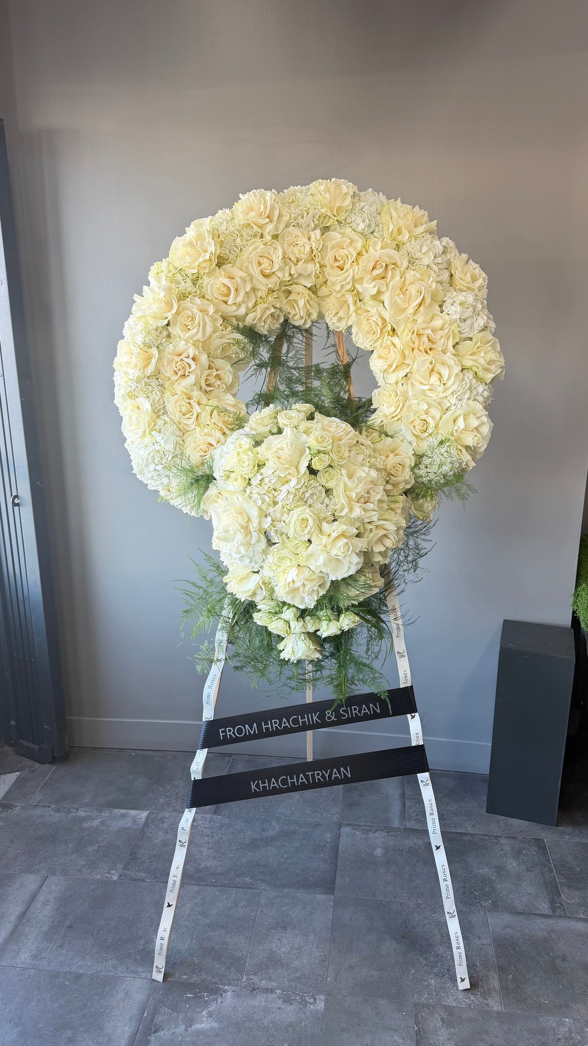 Elegant White & Ivory Sympathy Flower Wreath