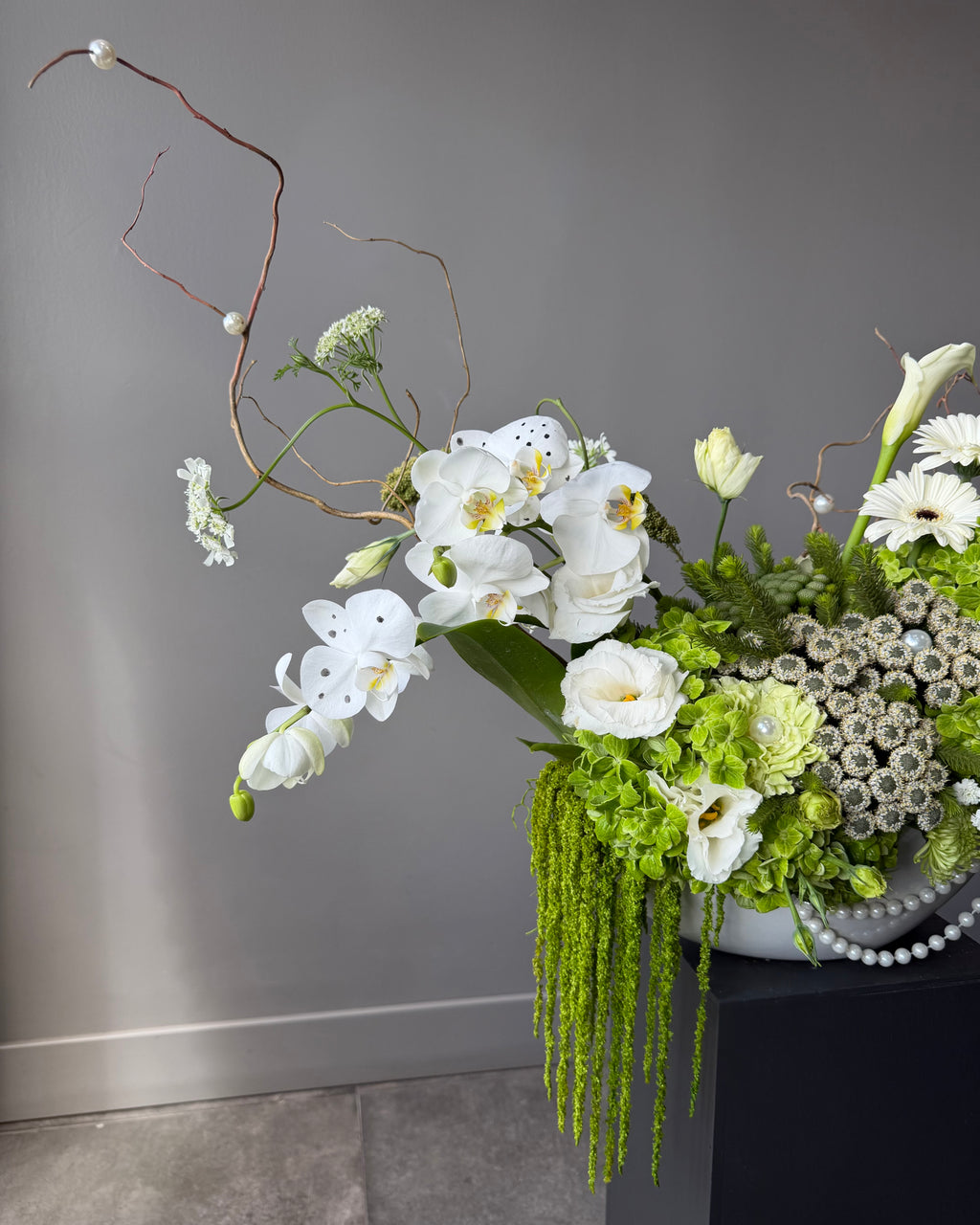 Luxury White Orchid & Lime Green Hydrangea Floral Arrangement
