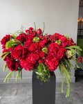 Luxury Red Rose & Crimson Hydrangea Floral Arrangement