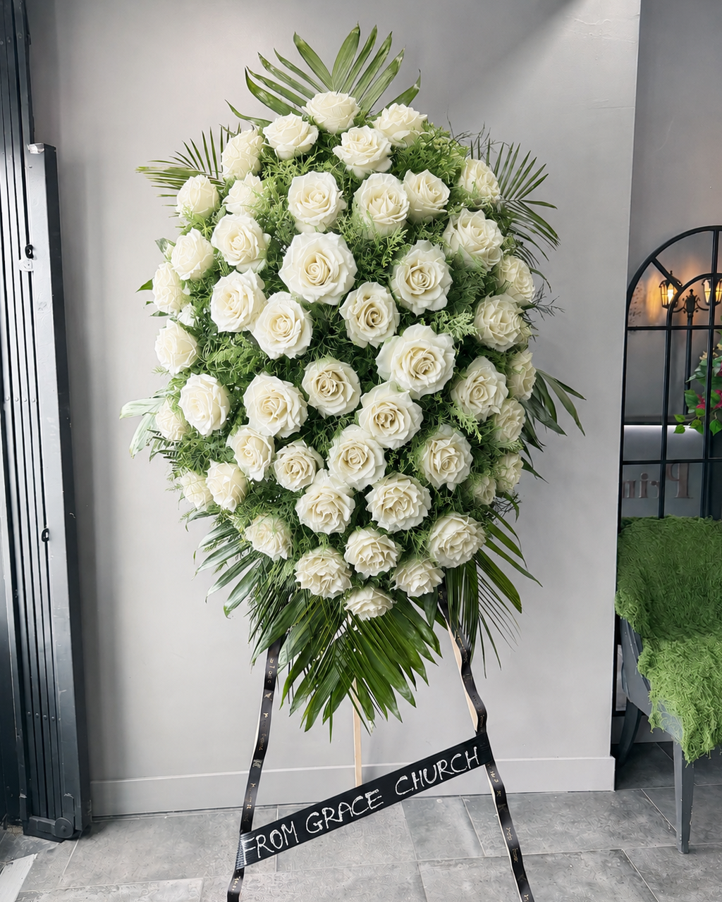 Eternal Peace White Rose Standing Spray