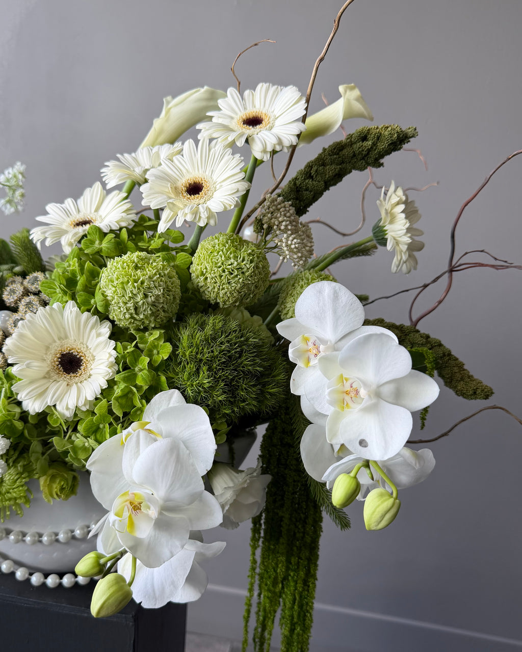 Luxury White Orchid & Lime Green Hydrangea Floral Arrangement