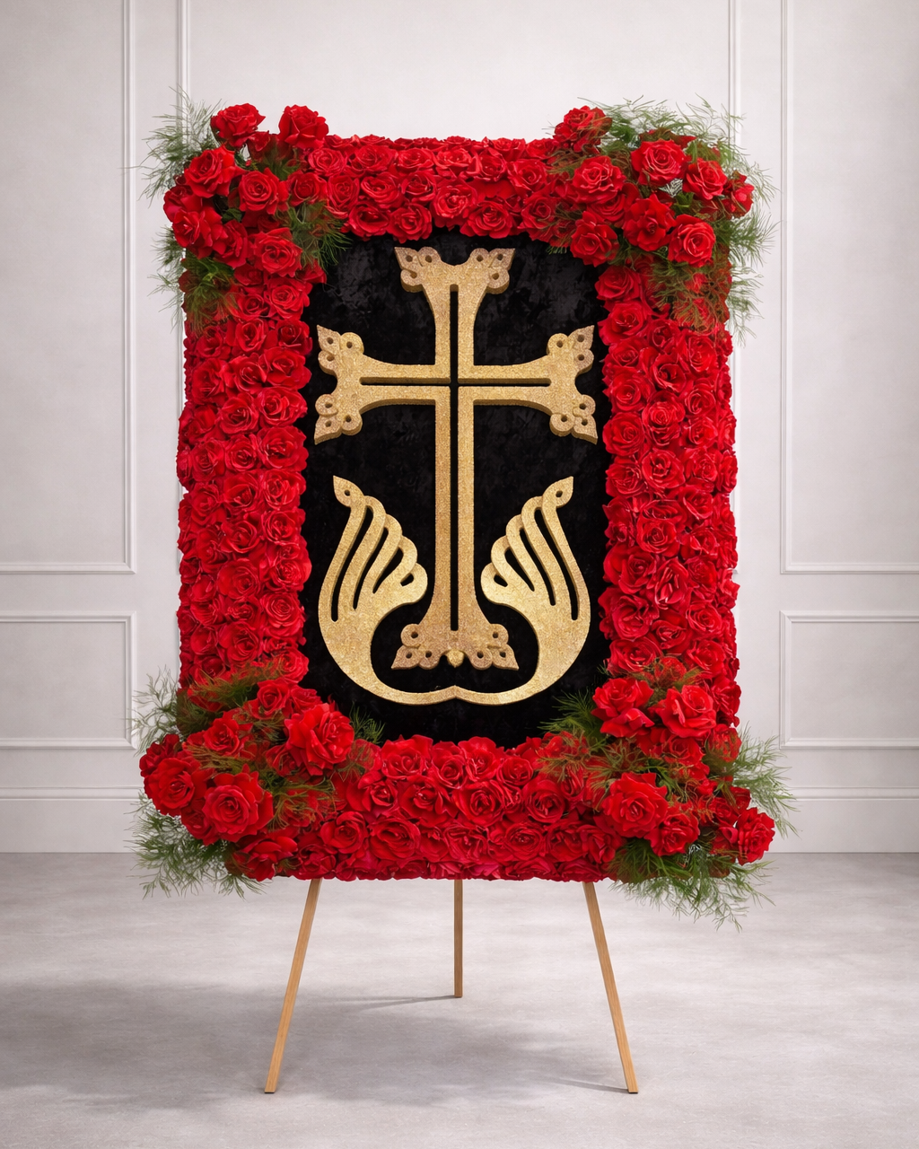 Rose Framed Cross Memorial Spray