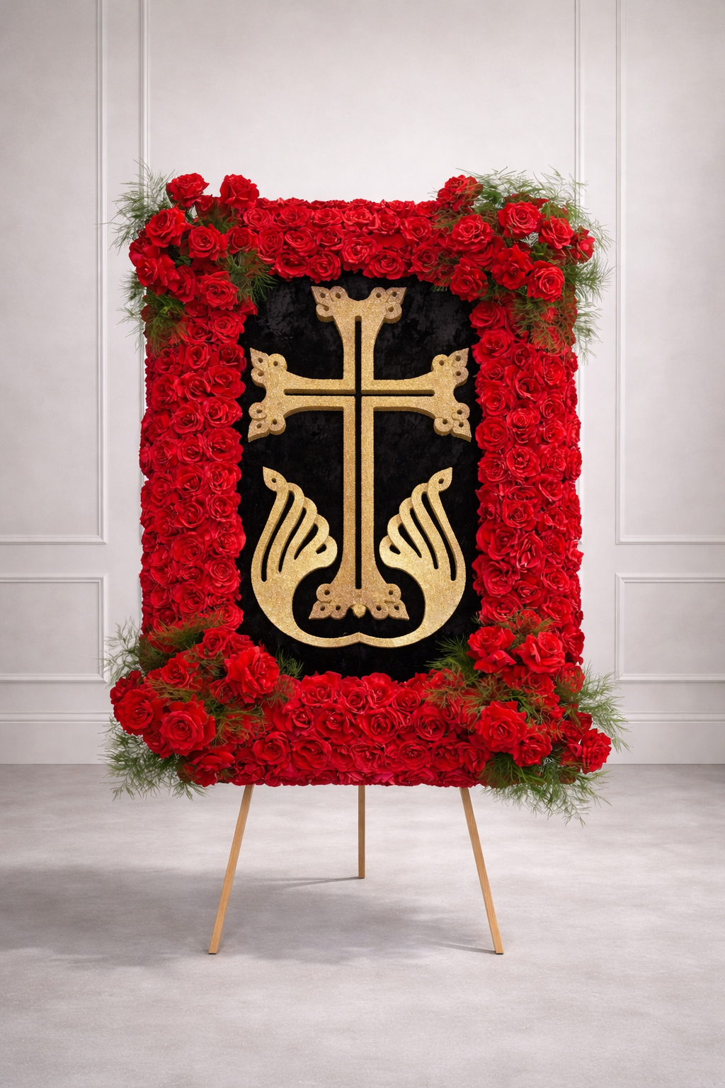 Rose Framed Cross Memorial Spray
