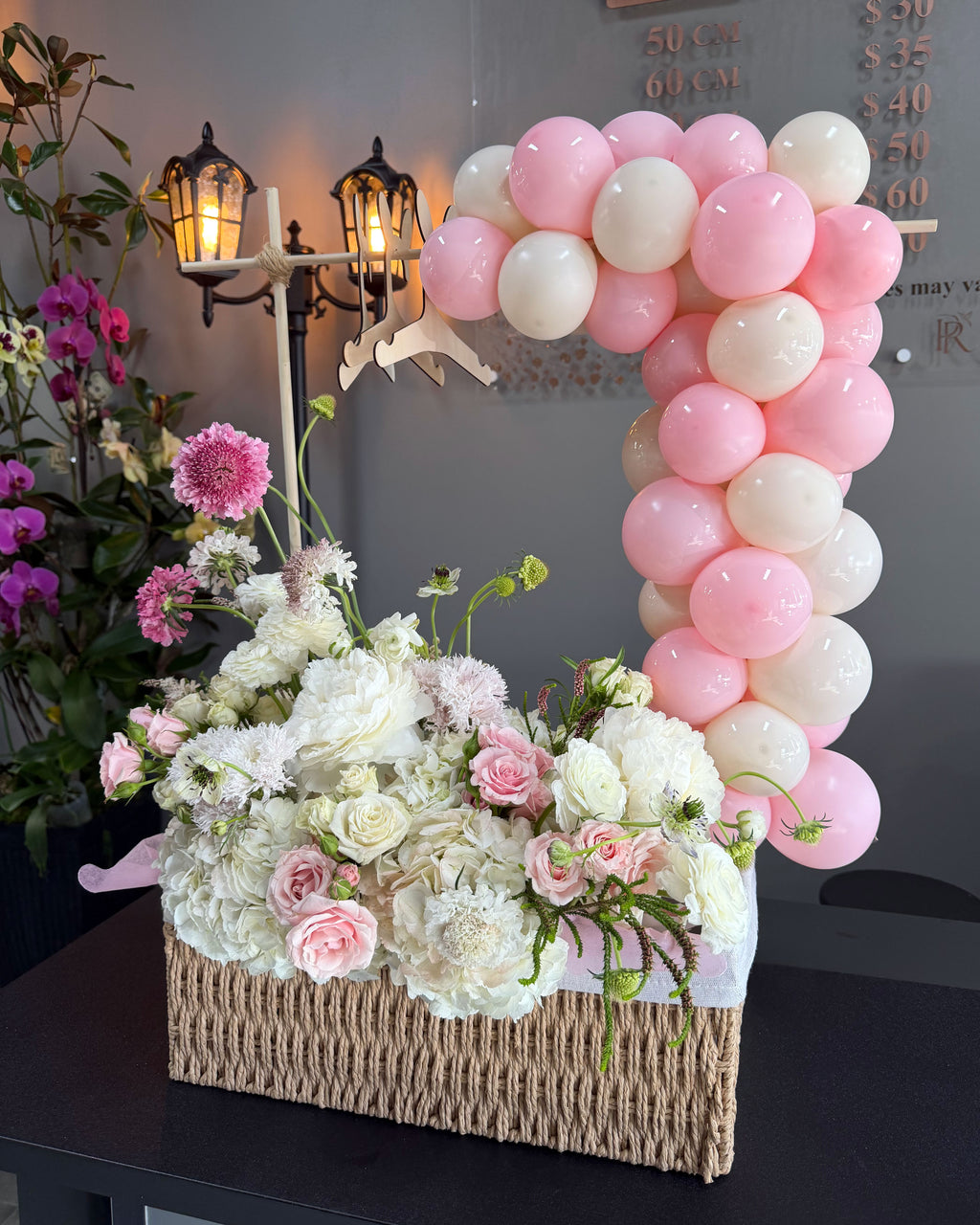 Rose Balloon Baby Welcome Basket