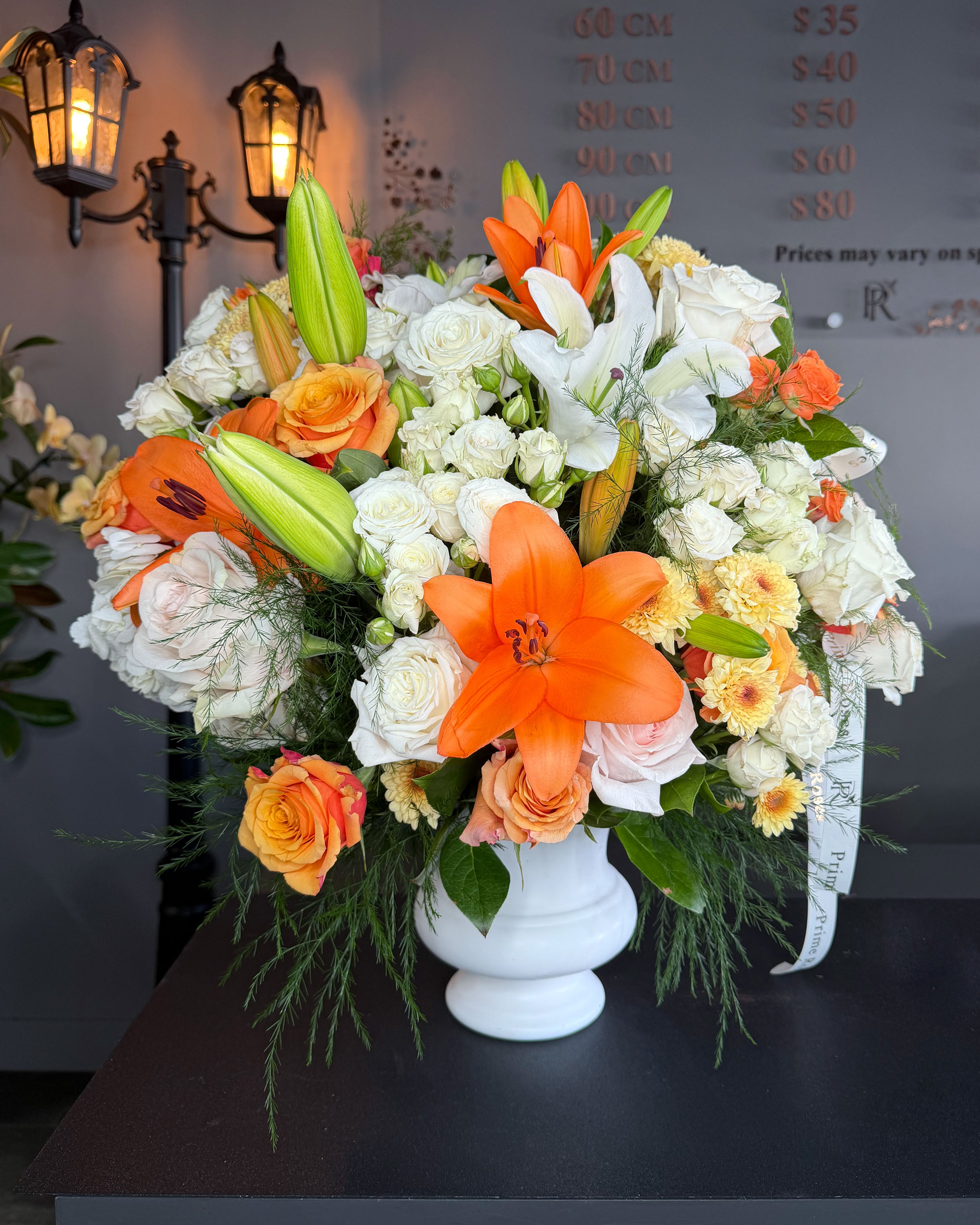 Orange Lily & White Rose Arrangement