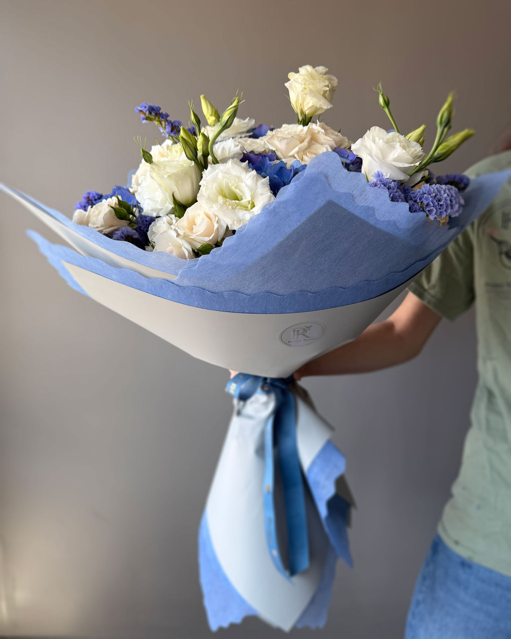 Blue Hydrangea & White Rose Luxury Bouquet