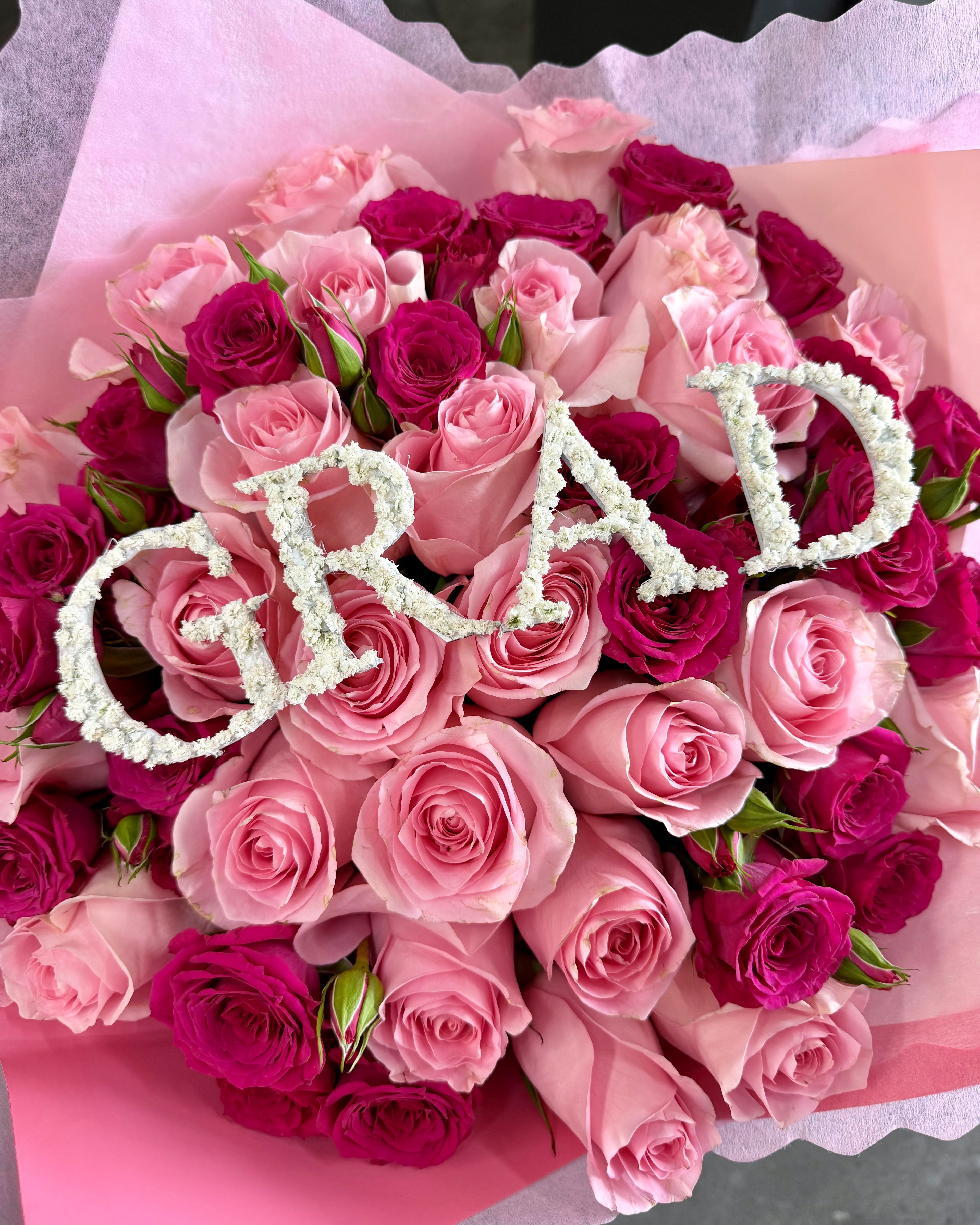 Graduation Bouquet with Wooden Lettering