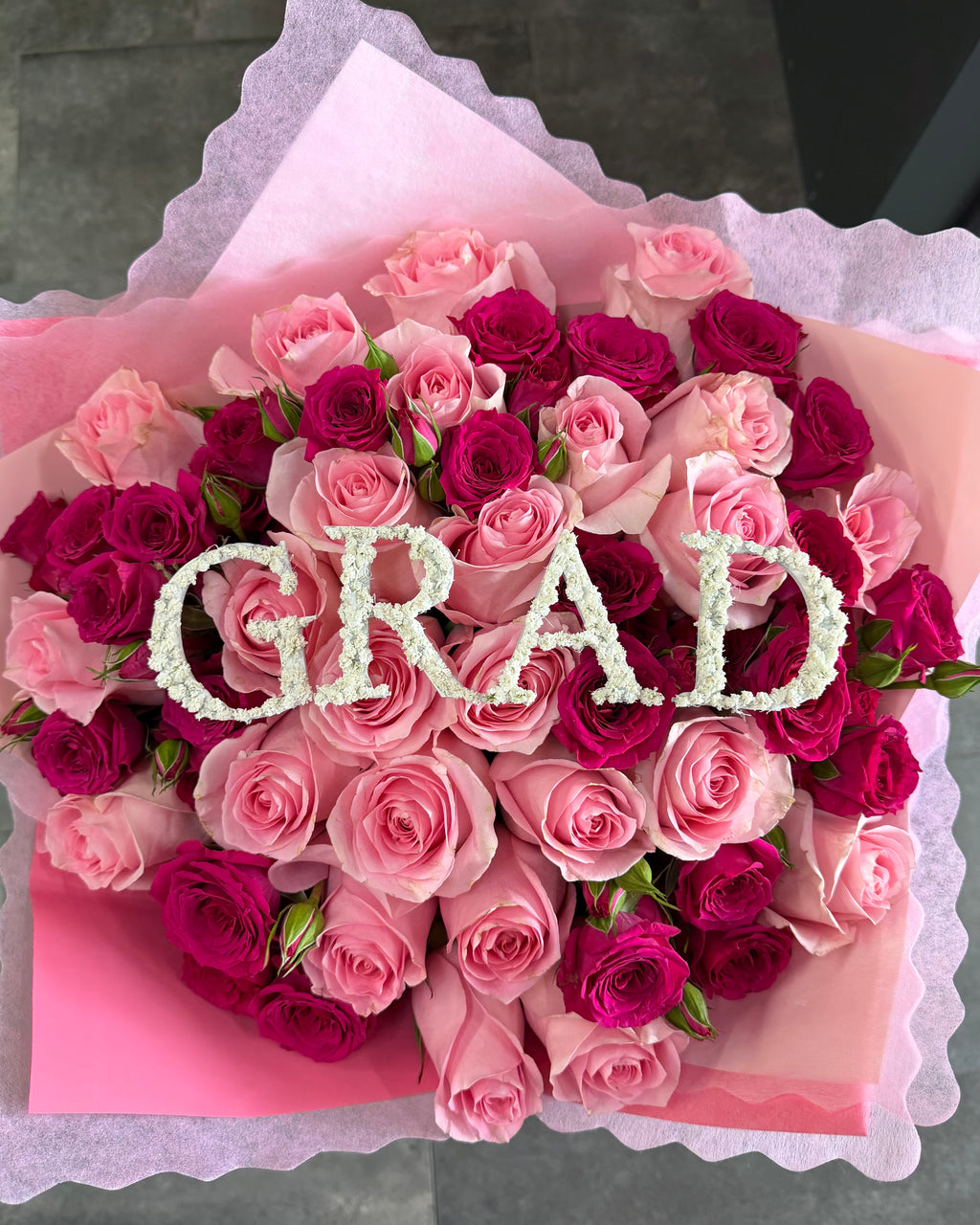 Graduation Bouquet with Wooden Lettering
