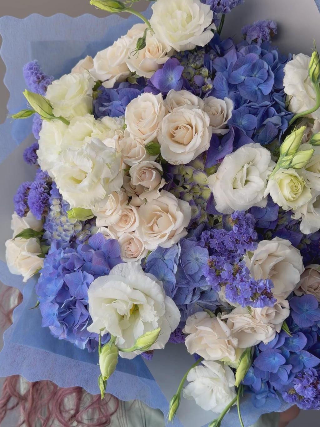 Blue Hydrangea & White Rose Luxury Bouquet