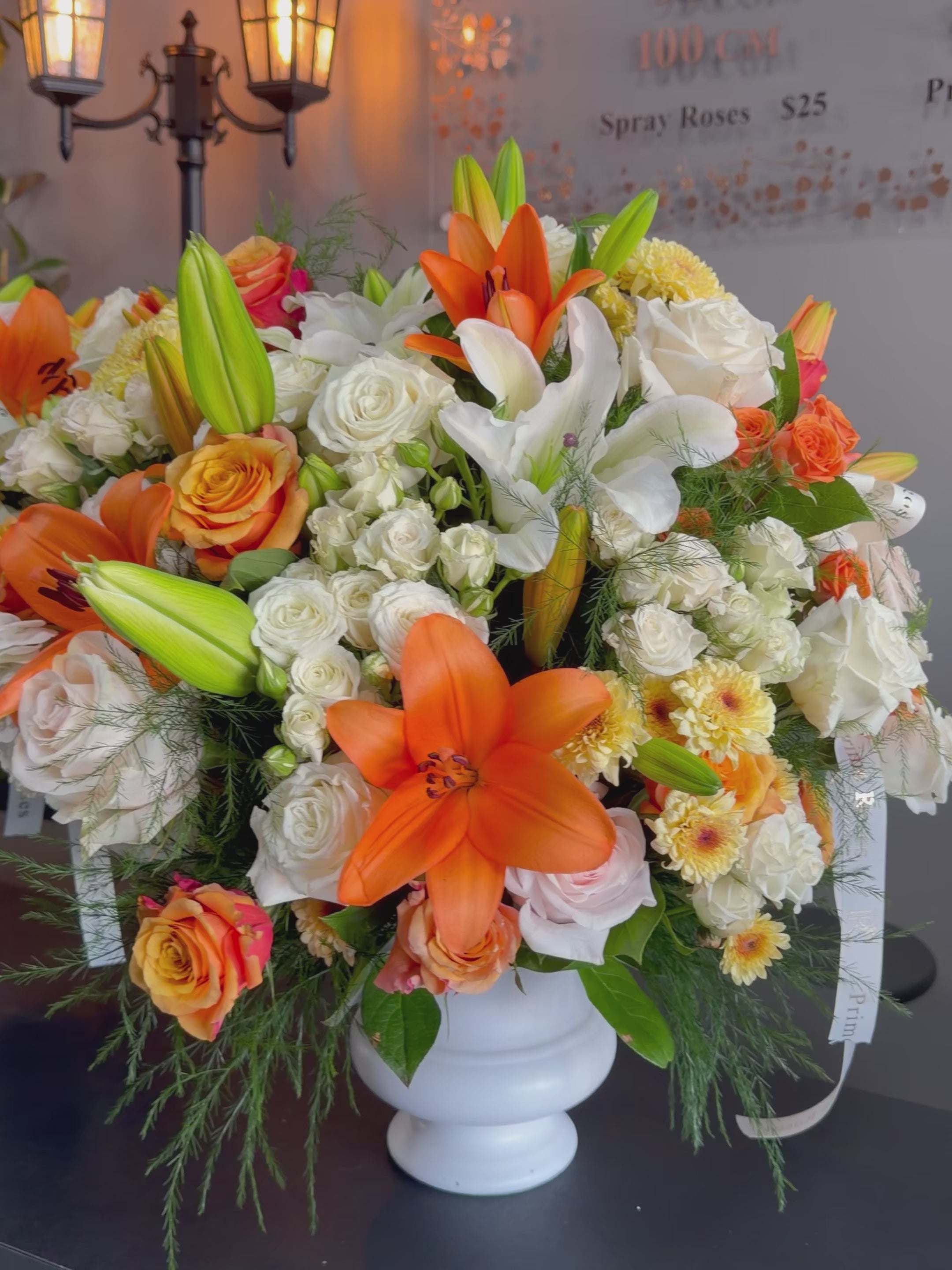 Orange Lily & White Rose Arrangement