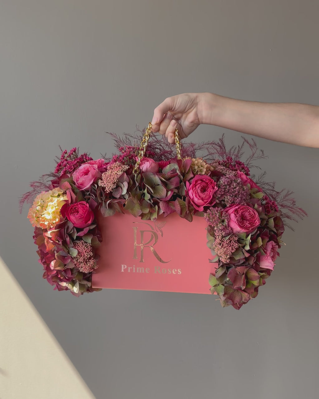 Prime Roses Signature Flower Handbag- Pink & Burgundy